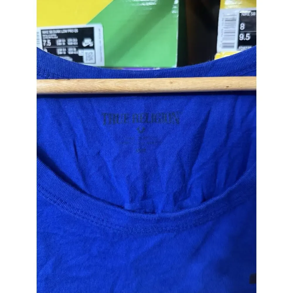 True Religion Sleeveless T-Shirt Blue Black Tank Top Logo Men Size Medium